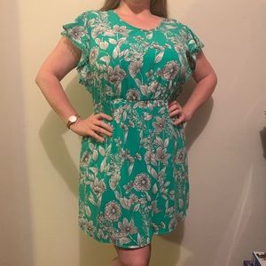 Cutout back green floral dress